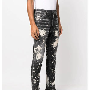 Pantalones negros rasgados de algodón personalizados al por mayor, pantalones vaqueros ajustados con estilo desgastados para hombre, pantalones vaqueros elásticos para niño para hombre - Product Image 2