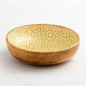 Tazón de Madera Esmaltada con Estampado de Puntos Amarillos, Diseño Alegre y Brillante, Plato para Aperitivos de Madera de Mango para Fiestas de Verano y Decoración de Cocina - Product Image 1