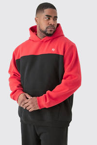 Men's Casual Style Color Block <b>Hoodie</b> in <b>Red</b> and Black Cozy Fabric with Front Pocket Everyday Comfort Washed Technics - Product Image 2