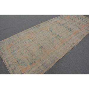 Vintage 4ft 10in Turkish Wool Rug Beige & Blue Patchwork Design Flat Weave Technique for Living Room Decor for Teens - Product Image 2