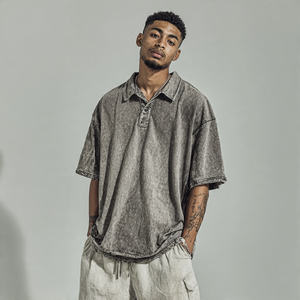 Chemise tricotée unie oversize pour homme, manches courtes, respirante, infroissable, séchage rapide, style urbain, col rabattu - Product Image 3