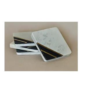 Posavasos de mármol natural con incrustaciones de latón gris hechos a mano, antideslizantes, para el hogar, oficina, Hotel, alfombrillas y almohadillas para té - Product Image 5