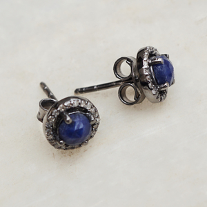 Pendientes minimalistas de Plata de Ley 925 y zafiro azul Natural, joyería con cierre de tuerca, hechos a mano - Product Image 2