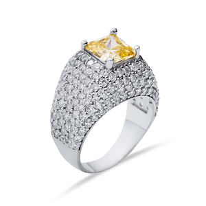 Bague en grappe de pierre de citrine de coupe carrée CZ Design pierreux en gros bijoux en argent sterling 925 faits à la main turcs - Product Image 3