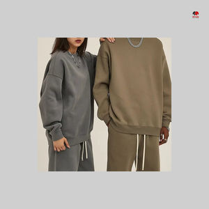 Sweat-shirts et pulls à capuche amples pour hommes, sweat-shirt surdimensionné en coton mélangé, col rond, gris, sweat-shirt court - Product Image 4