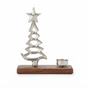 Portavelas de Metal con Base de Madera para Árbol de Navidad, Decoración Minimalista para las Fiestas, Soporte para Velas de Té, Diseño Geométrico para Mesa - Product Image 1