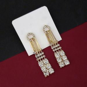 Urthn AD Stone Gold Plated Dangler <b>Earrings</b> 1315848A Religious Ethnic Style <b>Drop</b> Stud Party Suitable Made Brass <b>Pearl</b> Diamond - Product Image 1