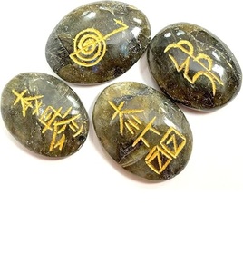 Prix bon marché sur Soha Agate naturelle Labradorite Reiki symbole ovale pierre ensemble pour la guérison cristal Chakra pierres d'énergie en vente - Product Image 6