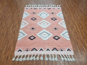 Geometric Pattern Cotton <b>Flat</b> Weave <b>Rug</b> Rectangle Bohemian Style Handmade with Tassels for Living Room Home Use - Product Image 1