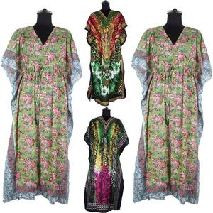 Vestido liso Silk Beach Resort Wear Batik Long Kaftan Tallas grandes Ropa de dormir para mujer - Product Image 1