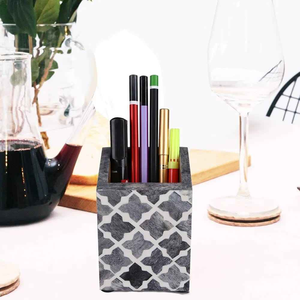 Portalápices Ajustable de Madera con Incrustaciones de Hueso Cuadradas, Estilo Art Deco, Organizador de Papelería Decorativo para Escritorio u Oficina, Paquete de Varias Piezas - Product Image 4