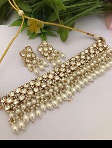 Elegante conjunto de perlas y gargantilla Royal Kundan gargantilla con pendientes para mujeres niñas para compromiso de boda - Product Image 6