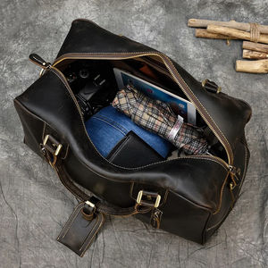 Bolsa de lona de cuero genuino de gran capacidad para hombre, bolsas de viaje impermeables Vintage a la moda con cierre de cremallera - Product Image 3