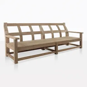 Manyar is a simple garden bench with a back made of solid teak wood with a natural finish.
