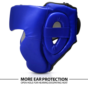 Casque de boxe en cuir PU, fermeture à boucle réglable, unisexe, pour adultes, casque de sport bleu, protection de vision à 180 degrés - Product Image 3