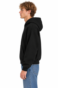 Sweat-shirt à capuche noir pour homme, coupe ample, 100 % coton, doublé, couleur unie, avec poches, fermeture éclair, anti-rétrécissement, idéal pour l'hiver - Product Image 3