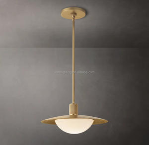 Suspension industrielle en laiton à hauteur réglable pour chambre à coucher, avec abat-jour en verre dépoli - Product Image 3