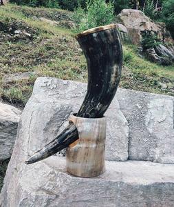 Vente chaude qualité d'exportation de Viking corne à boire shotglass Style médiéval véritable corne de boeuf ensemble avec support de corne - Product Image 2