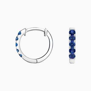 Joyería hecha a mano corte redondo zafiro azul piedra preciosa festoneado pavé ajuste en 14K blanco oro sólido diseñador aro Huggie pendiente - Product Image 2