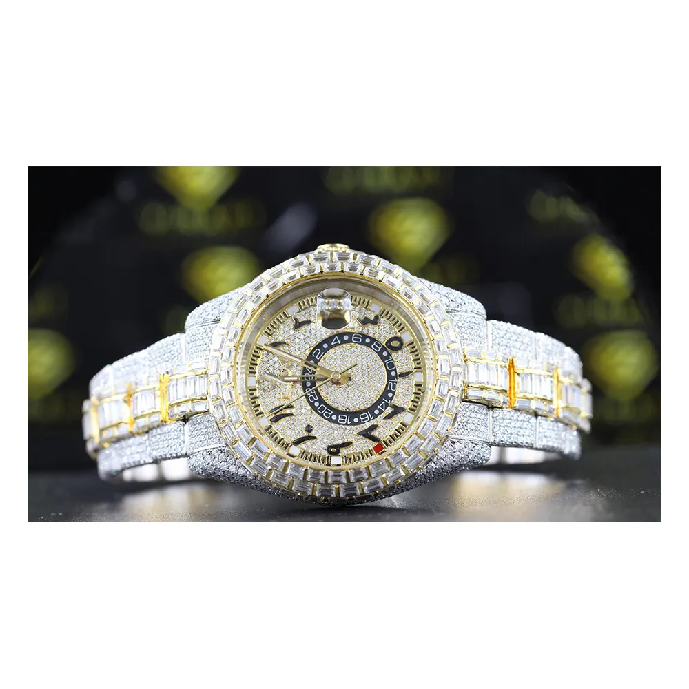 Nuevo diseño de reloj de acero inoxidable Vvs Moissanite Diamond Watch disponible a precio mayorista