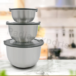 Cuenco de acero inoxidable resistente a la oxidación, duradero y elegante, herramienta de cocina moderna esencial con cerradura de cuenco blanco - Product Image 1