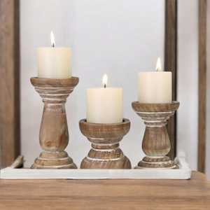 Ensemble de porte-bougies en bois sculpté rustique et élégant, finition artisanale, écologique, durable, pour la décoration de la maison, Noël - Product Image 3