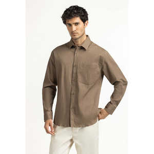 Chemises décontractées pour hommes 100 % coton, fermeture à double boutonnage, tissu popeline et satin, teinture unie MN-CS-SS25-238 ODM Coupe classique - Product Image 6