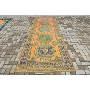 4.1x11.7 ft Rug, Turkish Vintage Runner Rug, <b>Yellow</b> <b>Wool</b> Rug - Product Image 1