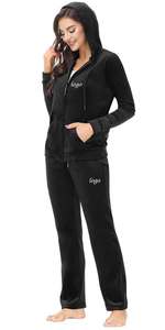 Custom Jogger 2Piece Sets hooded hood Velour fabric Jogging Suits Female <b>Velvet</b> Women Hoodies Tracksuit Sets - Product Image 3