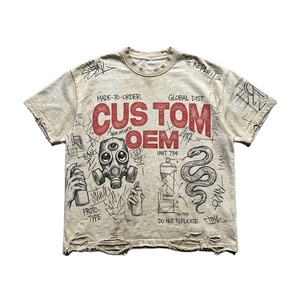 Camiseta de Hombre Estilo Urbano, Holgada, Vintage, con Estampado Digital Desgastado, 100% Algodón, OEM, Personalizada - Product Image 1