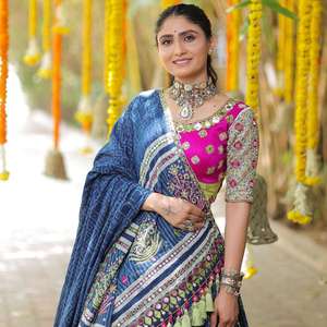 Nueva impresión digital de algodón de muselina especial Navratri y lienzo de trabajo de espejo Real Patta con Cancan Lehenga Choli con Dupatta - Product Image 3