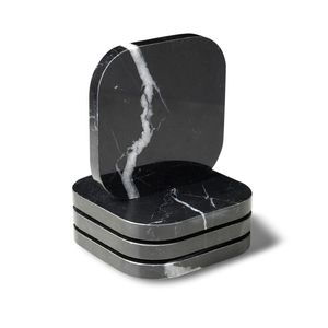 Elegant <b>Green</b> Marble Square <b>Coaster</b> Set with Gold Holder Premium Table Decor Modern Luxury Finish Piece - Product Image 3