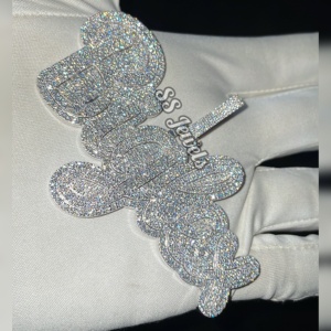 Collar Personalizado con Colgante de Moissanita VVS, Plata de Ley 925, Estilo Hip Hop, Chapado en Rodio, Engaste de Garra, Forma de Letra, Real Iced SS - Product Image 2