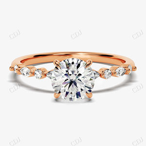 Diamant Moissanite taille ronde certifié GRA 14K or jaune fait à la main Solitaire bague de fiançailles et bague de mariage au prix de gros - Product Image 2