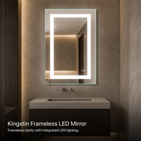 Kingstin miroir LED intelligent sans cadre pour salle de bain, lumière 3 couleurs dimmable, tactile antibuée, mural sur mesure