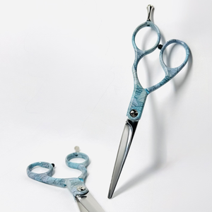 Customizable 5.5" Straight Edge Premium Sharp <b>Hairdressing</b> <b>Scissors</b> Right-Handed Blue Leaf Motif - Product Image 4
