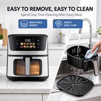 Friteuse à air double zone 6,1-8L grande capacité en acier inoxydable avec écran tactile, puissance 2001-2500W