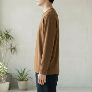เสื้อยืดแขนยาวผู้ชายผ้าถักไม้ไผ่แบบพื้นฐานทรงหลวมสไตล์ลำลอง - Product Image 5