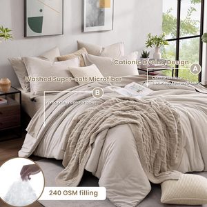 Juego de edredón de tamaño completo, juegos de edredón de cama gris beige con avena, 7 piezas completas con edredón, sábanas, fundas de almohada y fundas - Product Image 3