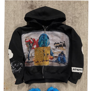 Conjunto de Sudadera con Capucha y Pantalones Deportivos Unisex Personalizados para Invierno, Lavado Ácido Sólido, Impresión Gráfica DTG, Logotipo Serigrafiado, Cintura Doble, Estilo Vintage Desteñido por el Sol - Product Image 4