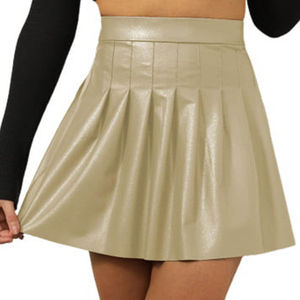 Mini jupe en cuir pour femmes de couleur unie bloc de couleur personnalisé qualité supérieure vêtements respirants naturels grande taille vêtements en gros - Product Image 1