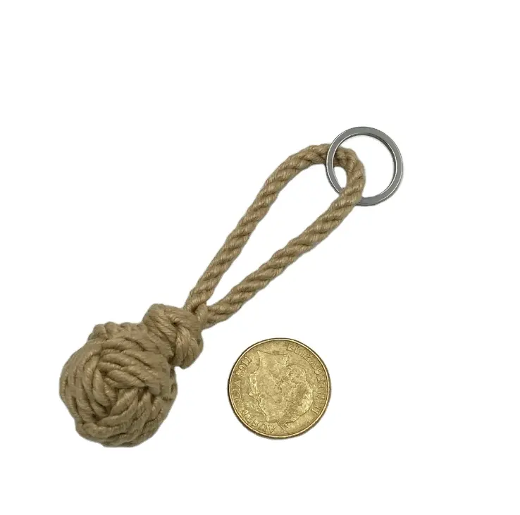 Bouldering Gift Fist Knot Keychain w/ Brass Shackle - 4.5" Long - Handmade Sailor Rope Key Ring - Nautical Jewelry Gift