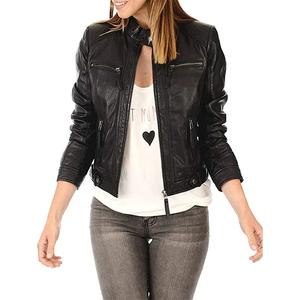 Mujeres Biker Venta al por mayor chaqueta de cuero genuino de piel de oveja de manga larga de moda de cuero de vaca mujeres biker chaqueta de cuero - Product Image 4
