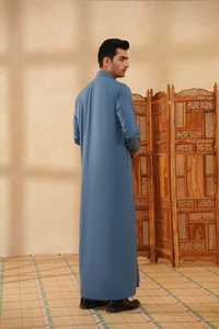 Thobe sur mesure de luxe pour hommes musulmans, blanc premium brodé, manches courtes, tenue de mariage et de fête de l'Aïd - Product Image 5