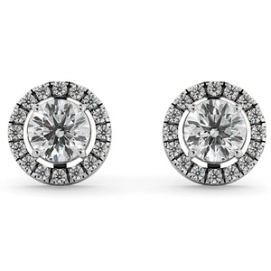 Pendientes de Diamantes Redondos con Micro Halo de Diseño, 0.50 Ct, Diamantes Cultivados en Laboratorio en Platino, Regalo de Aniversario - Product Image 1