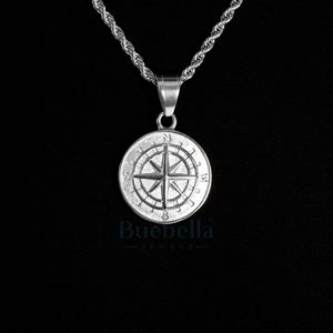 Vente chaude 14 carats plaqué or blanc 925 argent cercle boussole Hip Hop pendentif collier pour homme - Product Image 1