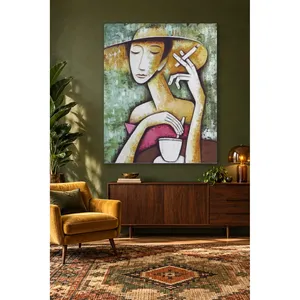 Fida Femme avec chapeau, fumeuse et tasse de café, impression sur toile - Product Image 5