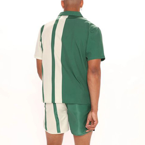 Conjunto de Camisa y Pantalones Cortos para Hombre, Color Verde y Blanco, Estilo Casual de Verano, Tela Satinada Transpirable, Dos Piezas - Product Image 6