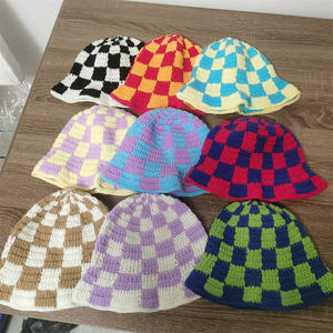 Wholesale Hot Selling Colorful Handmade Crochet Bucket <b>Hat</b> Plaid Pattern Autumn and Winter Crocheted <b>Hat</b> Suitable for Travel - Product Image 1