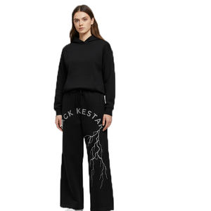 Ensemble de survêtement pour homme, sweat-shirt à capuche et pantalon large plissé, taille plus, personnalisé, surdimensionné - Product Image 4